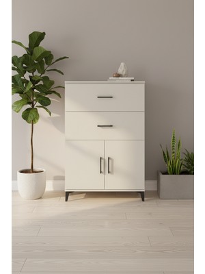 Luna Dolap: 2 Çekmeceli, 2 Kapaklı, Tek Raflı Aytaşı Gardırop (88X44X134 Cm)