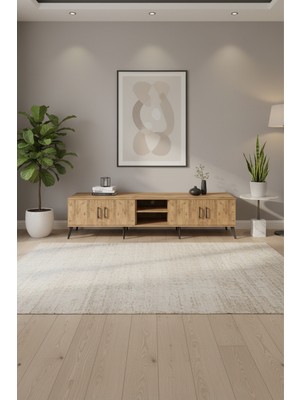 Aura Tv Ünitesi 220CM Çam - 3 Raflı, 4 Kapaklı Tv Sehpası