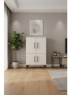 Silva Komodin 2 Raflı 4 Kapaklı 60X30X96 Aytaşı Komodin