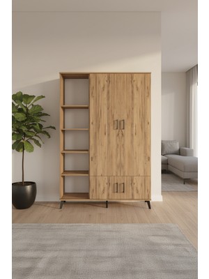 Silva Gardrop 6 Raflı 4 Kapaklı Tek Askılı Çam-Çam 132X30X195 cm