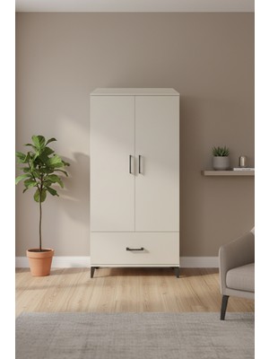 Luna 4 Raflı Tek Çekmeceli Dolap - Aytaşı Şıklığı (88X44X182 Cm) | 2 Kapaklı