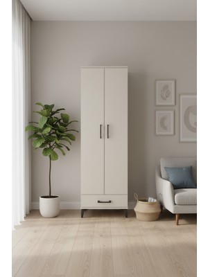 Luna 5 Raflı Tek Çekmeceli Gardırop - Aytaşı 60X44X195 cm