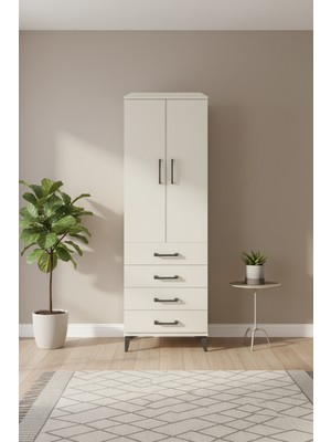 Luna Aytaşı Dolap: 2 Kapaklı, 4 Çekmeceli, 2 Raflı Gardırop | 44X44X182 cm