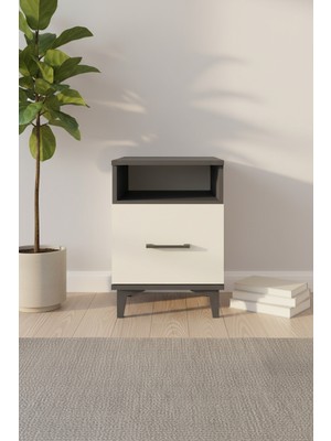 Luna Komodin: Tek Çekmeceli, Tek Raflı Antrasit-Aytaşı Şıklığı | 44X44X64 cm