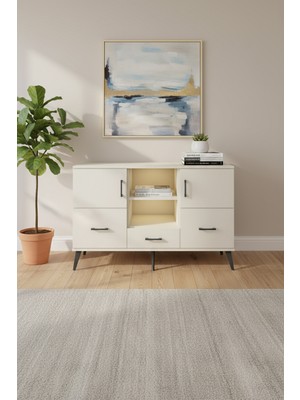 Aura Konsol: 4 Raflı, 3 Çekmeceli, Aytaşı Şıklığı | 132X59X83 cm | 3 Kapaklı