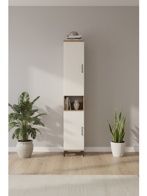 Luna Dolap - 5 Raflı 2 Kapaklı Tek Askılı Çam Aytaşı 44X44X243