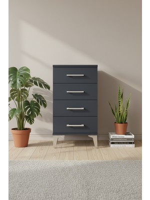 Aura Komodin 4 Çekmeceli Antrasit - Şık ve Fonksiyonel Saklama Çözümü | 44X59X80 cm
