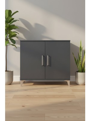 Silva Antrasit Şifonyer - 2 Raflı, 2 Kapaklı, Modern Tasarım 88X30X80 cm