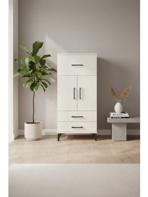 Silva 2 Kapaklı 3 Çekmeceli Dolap - 60X30X134 cm Aytaşı | 2 Raflı