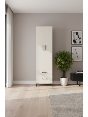 Silva 4 Raflı 2 Çekmeceli Dolap - Aytaşı | Yüksek ve Şık Tasarım | 2 Kapaklı, 60X30X221 cm