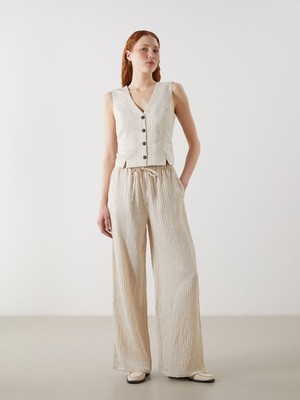 Lc Waikiki Yeni Sezon Beli Lastikli Çizgili Kadın Pantolon