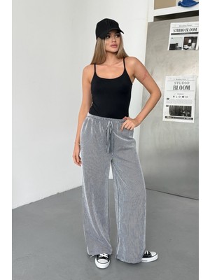 Giysa Kadın Beli Lastikli Bol Paça Çizgili Pantolon Lacivert - 26Y 5004