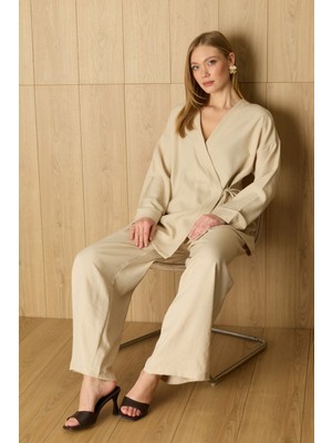 FullaModa Fullamodest Yandan Bağlamalı Kimono 2 Li Takım