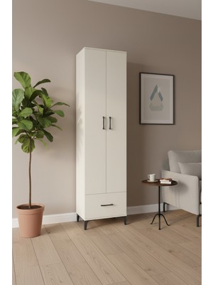 Silva Aytaşı Dolap: 5 Raflı, Çekmeceli, 2 Kapaklı - 60X30X243 cm