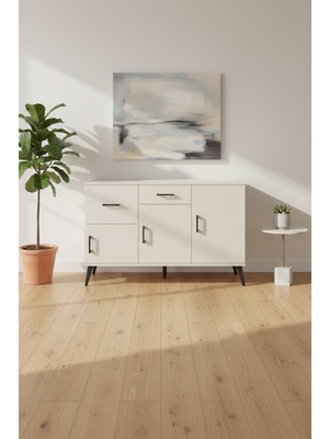 Luna Konsol 3 Raflı 2 Çekmeceli Aytaşı - 132X44X83 cm | 3 Kapaklı