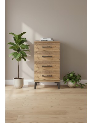 Aura Komodin - 4 Çekmeceli Çam Komodin - 44X59X80 cm