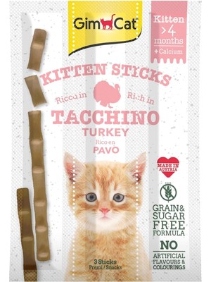 Vento Store Gimcat Sticks Kitten Kedi Ödül Çubukları, Hindili, Yavru Kedi, 3 Çubuk, 32 G