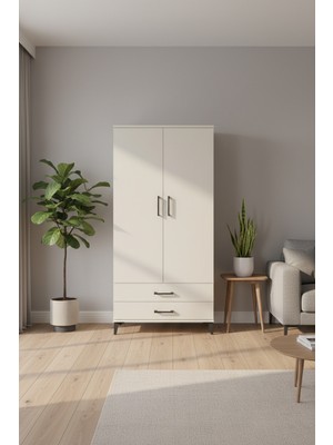 Luna Dolap 4 Raflı 2 Çekmeceli 2 Kapaklı Aytaşı-Aytaşı | 44X44X182 cm