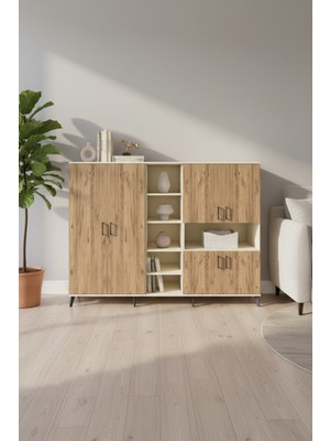 Aura 13 Raflı 6 Kapaklı Dolap: Aytaşı & Atlas Çam Şıklığı | 220X59X163 cm