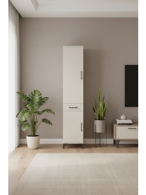 Luna Dolap: 4 Raflı, Çekmeceli, 2 Kapaklı Aytaşı Gardırop | 44X44X221 cm