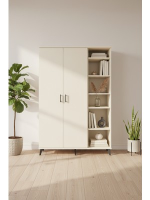 Luna Gardrop: 7 Raflı, 2 Kapaklı, Tek Askılı Aytaşı Dolap | 132X44X195 cm