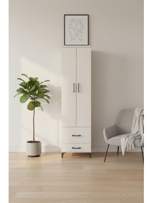 Silva Dolap 4 Raflı 2 Çekmeceli 2 Kapaklı Aytaşı Gardırop | 60X30X221 cm