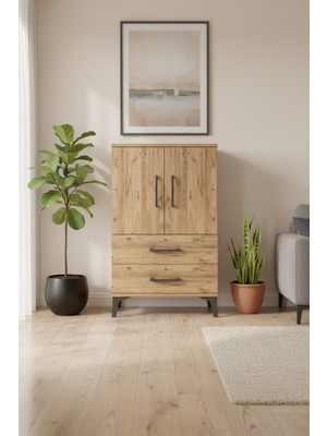 Silva Komodin: 2 Raflı, Çekmeceli ve Kapaklı Çam Şıklığı - 60X30X96