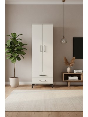 Luna Aytaşı Dolap: Tek Raflı, 2 Çekmeceli, Tek Askılı Gardırop | 44X44X182 cm