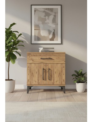 Luna Çam Komodin: Tek Çekmeceli, 2 Kapaklı, Raflı Şık Tasarım (60X44X64)