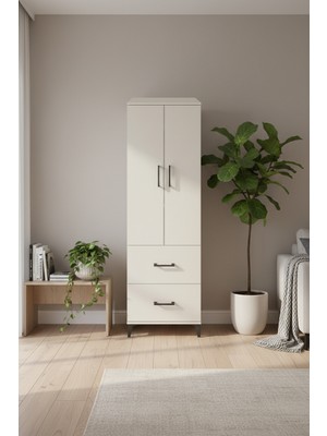 Luna Dolap - 4 Raflı, 2 Çekmeceli, Aytaşı Gardırop 60X44X195 | 2 Kapaklı