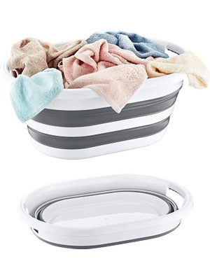 LA-550 Katlanabilir Çamaşır Sepeti Akordiyon Katlanır Sele Sepet Silikon Çamaşır Sepeti 40 L