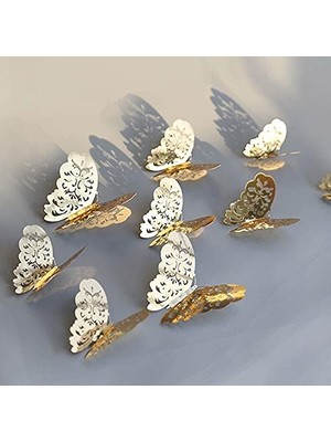 Shop A Way Profisher Ev Dekorasyon 3D Metalik Renk Oyma Pvc Kelebek 12 Li Süsleme Model Y3