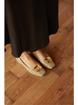 Milaya Shoes Mila Taş Detaylı Günlük Kadın Babet Ayakkabı