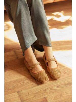 Milaya Shoes Stella Ucu Taşlı Kadın Babet Ayakkabı