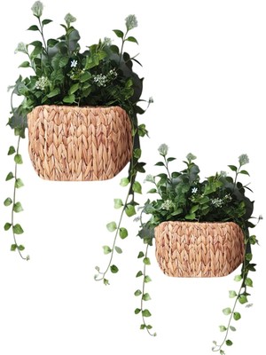 Shop A Way Deconox 3'lü Asılabilir El Yapımı ve Doğal Yuvarlak Hasır Saksılık Seti, 3'lü Hasır Yuvarlak Saksı S