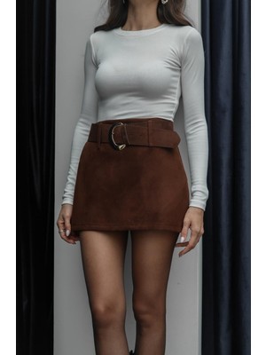 Havoş Kahverengi Bliss Süet Kemerli Şort Etek