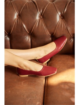 Milaya Shoes Luna Suni Deri Günlük Kadın Babet Ayakkabı