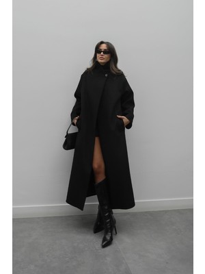 Havoş Siyah Deventer Tek Düğme Detaylı Kaban