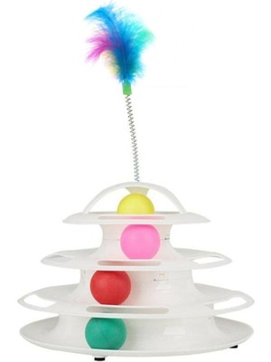 Shop A Way 4 Katlı Tüylü Yuvarlak Kedi Oyuncağı 24 x 13 cm Beyaz