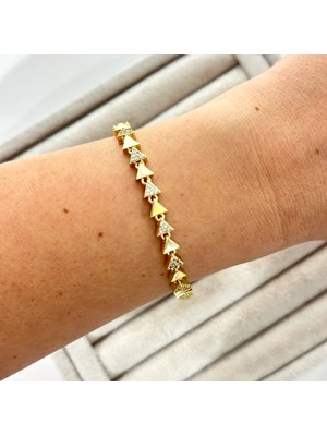 Üçgen Detaylı Zirkon Taşlı Bileklik – 14K Özel Seri 17+2 cm