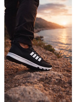 Neostep Unisex Siyah Beyaz Nefes Alabilen Bağcıklı Spor Ayakkabı