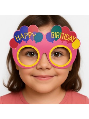 Marsilyan Balon Desenli Karton Doğum Günü Gözlükleri 6 Adet Pembe Renk