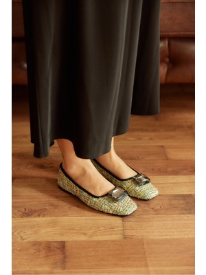 Milaya Shoes Mila Taş Detaylı Günlük Kadın Babet Ayakkabı