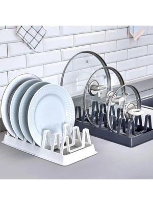 Shop A Way 6 Bölmeli Dikey Tabak Standı, Mutfak Dolabı ve Tezgah Düzenleyici, Plastik Tabaklık Organizer, Beyaz