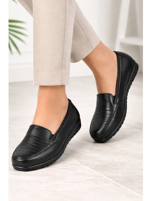 Emil Shoes Içi Hakiki Deri Kışlık Taban Tam Ortopedik Topuk Jelli Siyah Anne Ayakkabısı