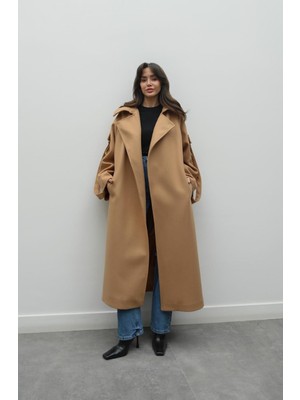 Havoş Camel Hilda Kolları Cep Detaylı Kaşe Kaban