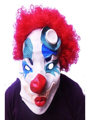 Marsilyan Kırmızı Afro Peruklu Palyaço Maskesi