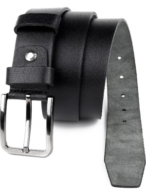 Lugmo Hakiki Deri Erkek Kemer Extra Yumuşak 4 cm Kumaş ve Kot Siyah