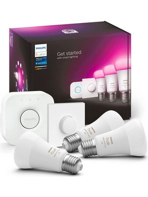 Shop A Way Hue Wca 9-75W Renkli Akıllı LED Ampul Başlangıç Seti, 3'lü, Akıllı Butonlu, E27, Bluetooth Özellikli