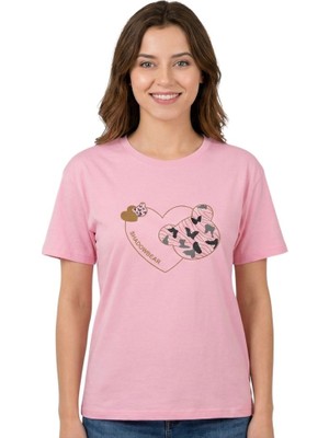 Baskı Enfield&co Kadın T-Shirt Kalp-Tavşan Pembe